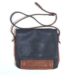 Opale Leather Black and Brown Crossbody Purse